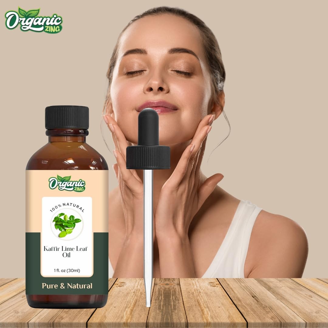 Organic Zing Kaffir Lime Leaf (Citrus Hystrix) Oil | Pure & Natural Essential Oil for Skincare, Hair Care, Aroma and Diffusers- 30ml/1.01fl oz