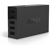 Aukey 40W / 8A 5 Ports USB Desktop Charging Station Wall Charger with AlPower Tech for iPhone 6S/6S Plus and other USB Powered Mobile Devices- Black