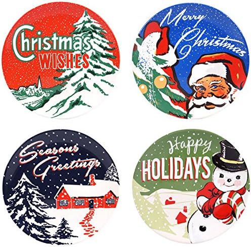 Certified International Retro Christmas 9-inch Dessert Plate with Assorted Designs (Pack of 4)