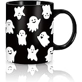 Whaline Halloween Mug 12oz Cute Ghost Coffee Mug Black White Ghost Ceramic Drinking Mugs Halloween Party Cups for Home School Office Table Centerpieces Housewarming Gift Party Supplies
