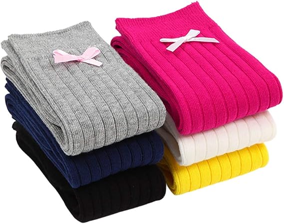 Amazon Co Jp Soxbang キッズ ニーハイソックス リボン付き リブ編み オーバーニーソックス シンプル無地 女の子 可愛い靴下 1 3歳 6足組 服 ファッション小物