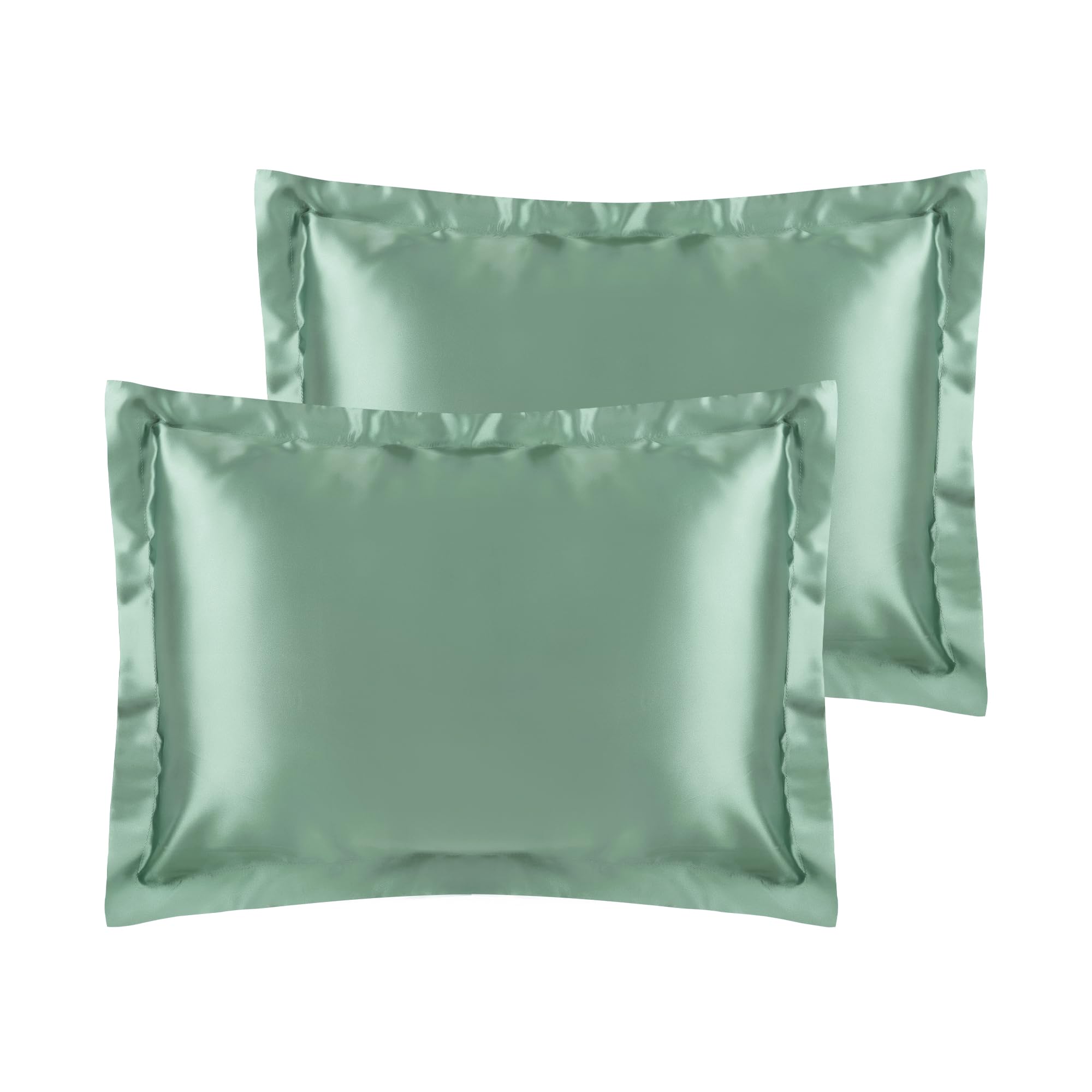 uxcell Satin Pillowcase for Hair and Skin Soft and Smooth Set of 2 with Envelope Closure, Gifts for Friends Green Queen (51x76cm)
