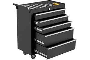 Rolling Tool Chest, 5-Drawer Mobile Lockable Tool Cabinet w/Adjustable Shelf & 4 Universal Wheels, 2 in 1 Detachable Tool Box
