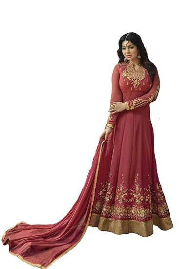 Womens Peach Colour Georgette Semi-Stitched Salwar Suits