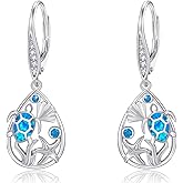 Turtle Earrings for Women S925 Sterling Silver Hawaii Blue Opal Sea Starfish Dangle Earring Tortoise Drop Animal Statement Ocean Summer Beach Vacation Jewelry Mothers Day Christmas Gift