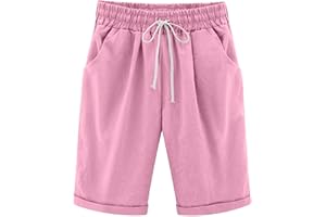 LRMQS Bermuda Shorts for Women Trendy Summer 2024 Beach Drawstring Knee Length Shorts Loose Fit Resort Wear Fashion Clothes