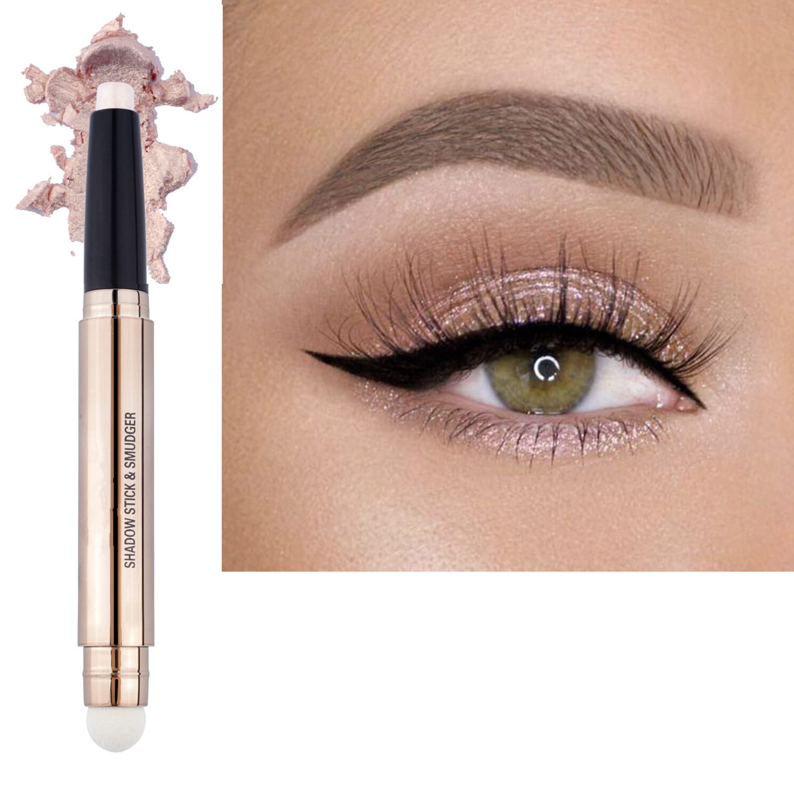 Photo 1 of 2 in 1 eyeshadow stick and Sponge Makeup Brush, Smooth Cream Shimmer Shadow Pencil Long Lasting Waterproof Eye Shadow Highlighter Stick Makeup , Hypoallergenic Highlighter Multi-Dimensional eyes Look