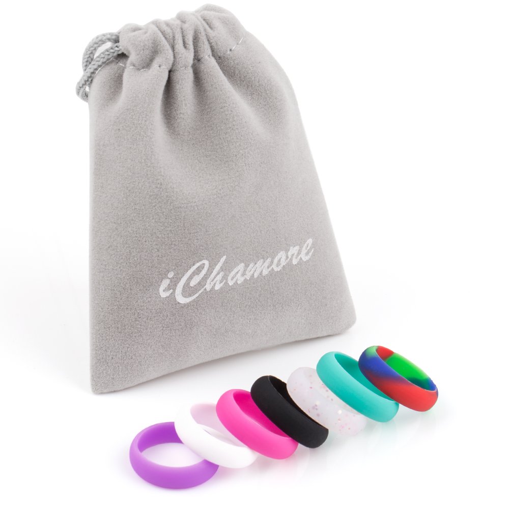 Silicone Ring Women / Wedding Band , iCharmore 7 Rings Pack Engagement Ring for Daily Use (Size7)