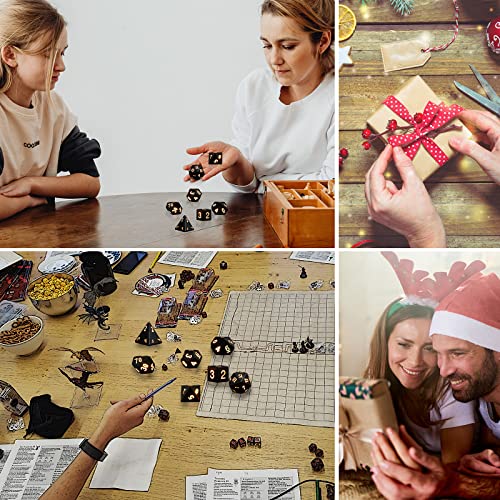 Rechargable DND Dice Set, Light Up Dice with Charging Box, 7 PCS LED Electronic Dices, Dungeons and Dragons Dice Polyhedral Dice Sets for MTG Pathfinder Role Playing Game (Black Shell + Warm Light)