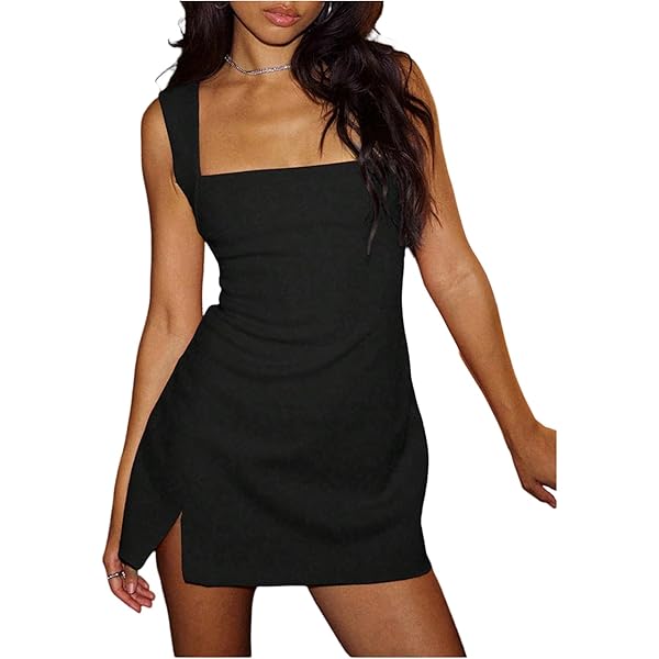 くろえり Squareneck Pencil Dress Womens Sexy Solid Pencil Dress Square Collar Sleeveless High