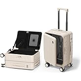 DTA Nova Top Opening Expandable Lightweight PC Hard Shell Suitcase, 20 Inch Carry On Luggage with TSA Lock, 360 Silent Spinner Wheels, Cup Holder, Ideal for Business Travel Suitcase (Beige)