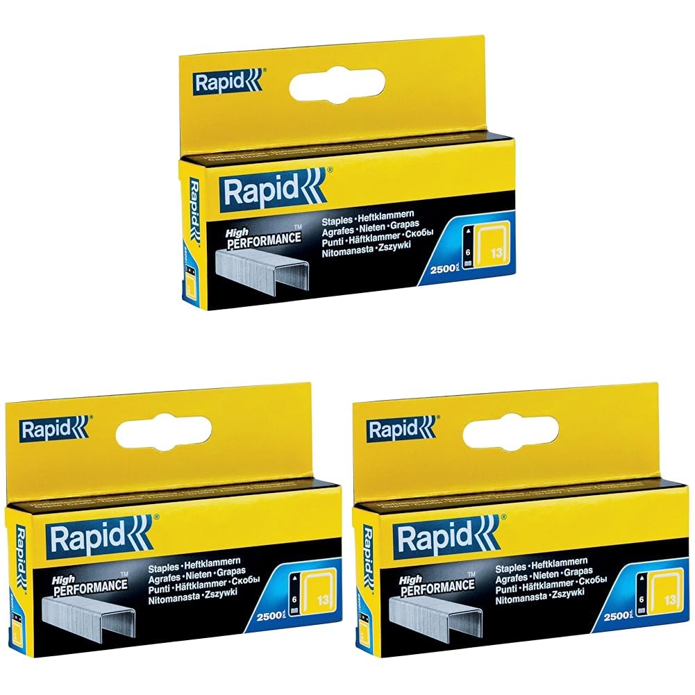 Rapid High-Performance Staples for Textiles, Finewire No. 13, Leg Length 6mm, Staple Gun Staples, Galvanised Steel, 2500 Pieces, Boxed (11830725) (Pack of 3) — image 1