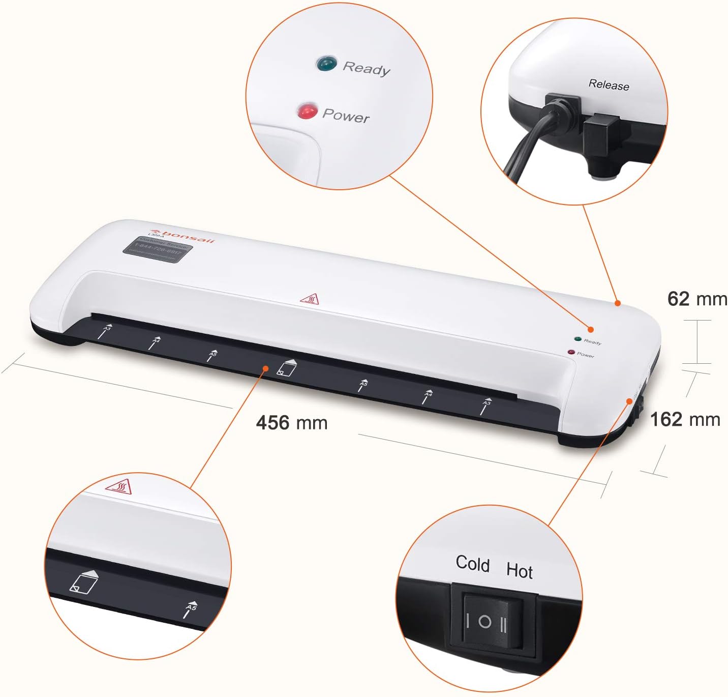 Thermal Laminator, 13 Inches Width Laminating Machine for A3/A4/A6, 3 Min Fast Warm-up with 12 inches/min Quick Laminating Speed, Quiet for Office/School/Home Use, Includes Laminating Pouches, L309-A : Office Products