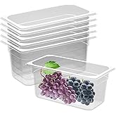 Auch 6 Pack Plastic Clear Food Pans, 1/3 Size 6 Inch Deep Stackable Commercial Polycarbonate Pans Storage Containers for Kitc