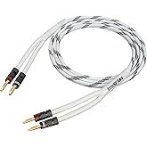 InnoStars 14 AWG Speaker Cable Wire with Gold-Plated Banana Tip Plugs (3 Feet) - 99.99% Oxygen-Free Copper (OFC) - in-Wall CL2 Rated, Heavy Duty Braided - White, 3ft
