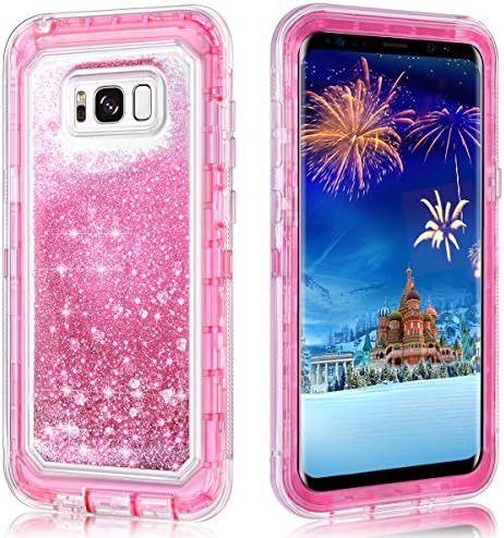 Galaxy S8 Case,Wollony 360 Full Body Shockproof Liquid Glitter Quicksand Bling Case Heavy Duty Phone Bumper Soft Non-Slip Clear Rubber Protective Cover for Samsung Galaxy S8 - Pink