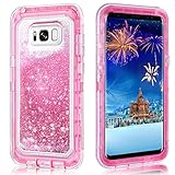 Galaxy S8 Plus Case,Wollony 360 Full Body Shockproof Liquid Glitter Quicksand Bling Case Heavy Duty Phone Bumper Soft Non-Slip Clear Rubber Protective Cover for Samsung Galaxy S8 Plus - Pink