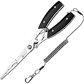 Booms Fishing Pliers Hook Remover: 8" Long Nose Fish Pliers Stainless Steel for Saltwater - Braid Line Cutters with Coiled Lanyard and Safety Lock Design, Multi-Function Fishing Tool For Men, H06