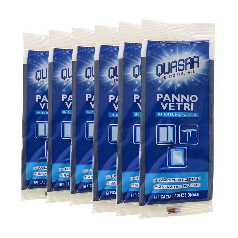 Quasar - Super Microfiber Glass Cloth - Glossy Glass and Crystal and Streak Free - Pack of 6 Cloths