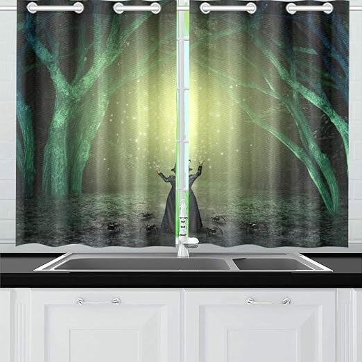 Amazon Com Yumoing Magical Witch Casting Magic Spell Scary Kitchen Curtains Window Curtain Tiers For Cafe Bath Laundry Living Room Bedroom 26 X 39 Inch 2 Pieces Home Kitchen amazon com