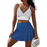 Pink Queen Women's High Waisted Bikini Set Two Piece Swimsuit V Neck Spaghetti Straps Swim Skirt Bathing Suit