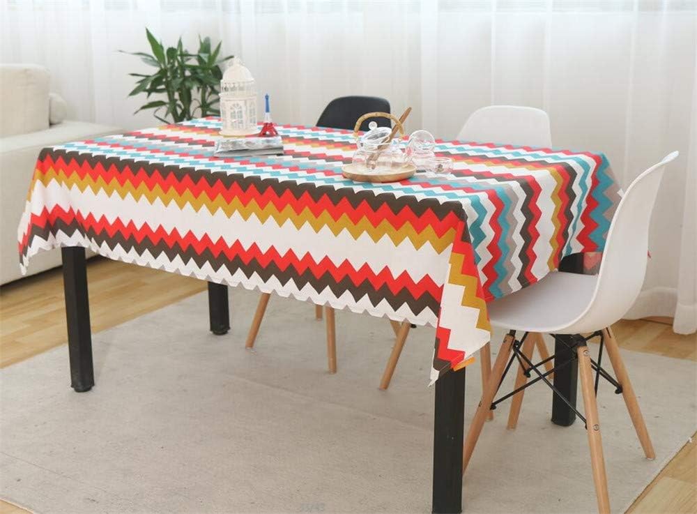 Anleo Washable Cotton-Linen Tablecloth with Bright Color and Stripe Design, Dust-Proof Fabric Table Cover for Kitchen Dinning Tabletop Buffet Indoor & Outdoor Party Decor (Rectangle/Oblongm, 55"x86")