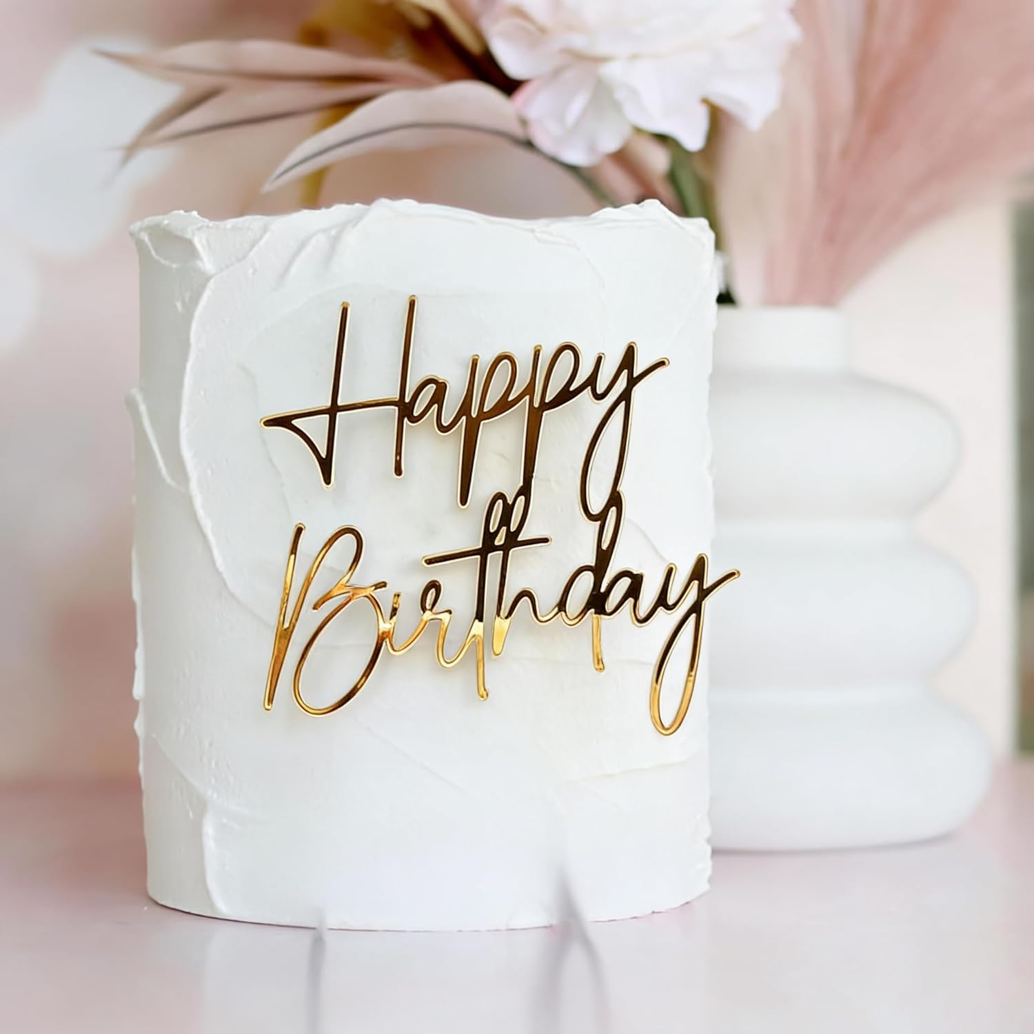 Photo 1 of 1PCS Happy Birthday Cake Topper,Gold Mirror Acrylic Boy or Girl Cake Sign Decorations,Birthday Cake Charm Supplies for Birthday Party Cake Dessert