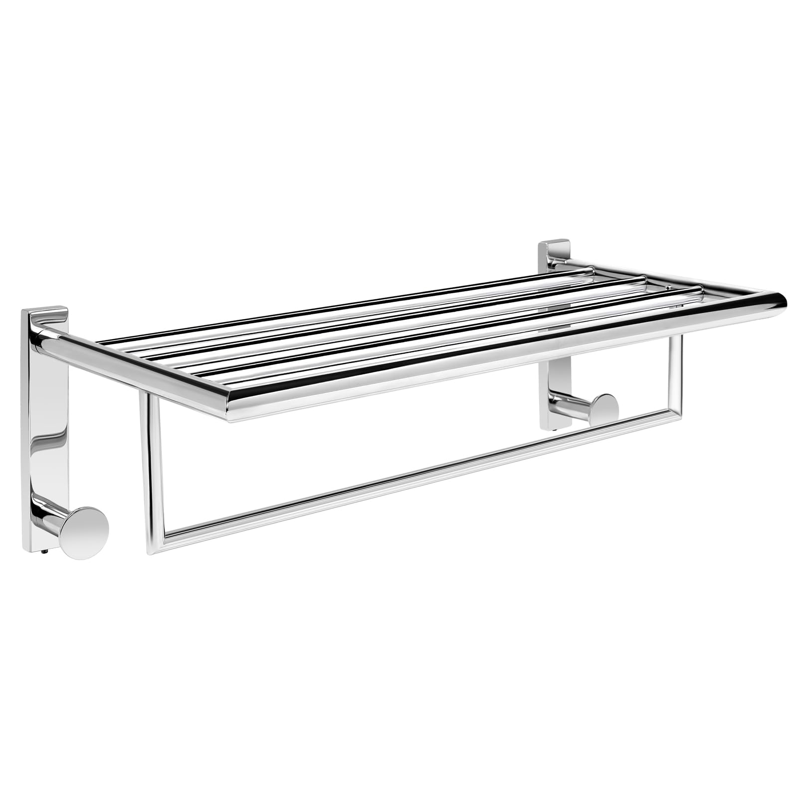 QL Bathroom Towel Rack,Towel Shelf with 2 Hooks,Bath Towel Rail Stainless Steel,50cm,Wall Mounted Holder,Silver/Chrome