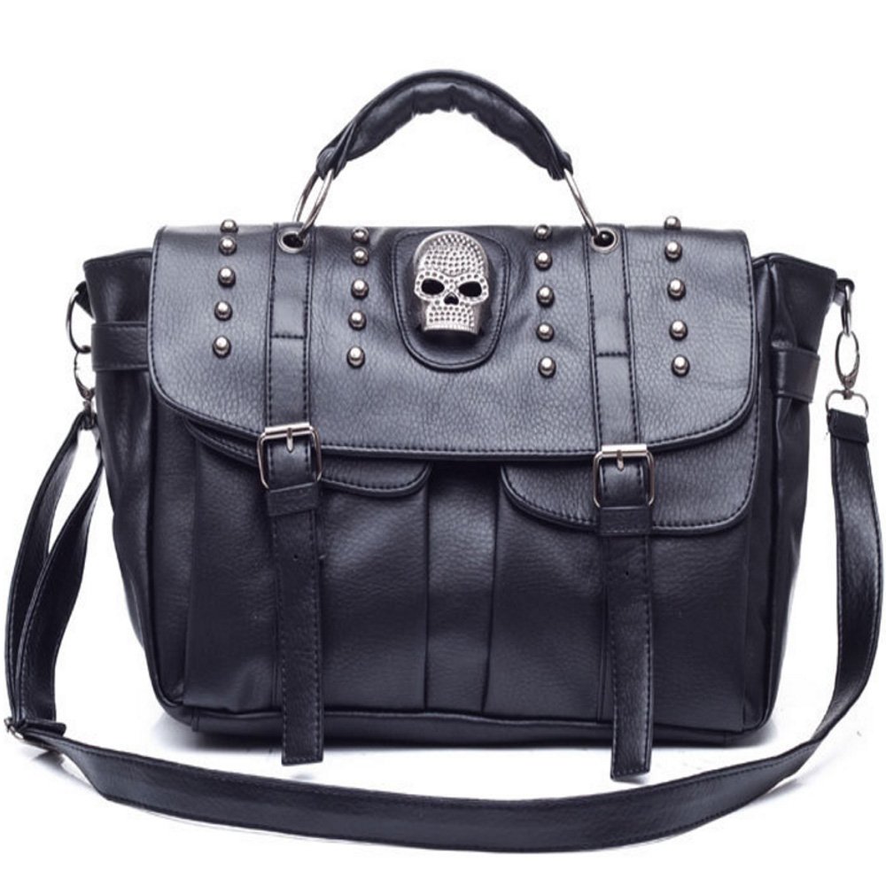 FiveloveTwo Personality Skull Womens Top Handle Shoulder Bag Satchel Tote Purse Vintage Big Black