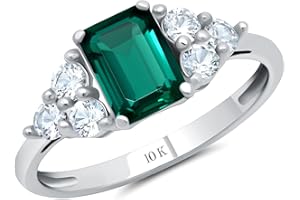 MAX + STONE 10k Gold Gemstone Rings for Women | Emerald Cut Birthstone Ring Anniversary Ring | Anti Tarnishing Cocktail Ring with Gift Box in Size 5 to 9