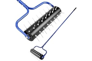 KEMETIK Rolling Lawn Aerator, 21" Pre-Assembled Aerator Lawn Tool, Heavy-Duty Grass Aerator with 45 Spikes, 75" Adjustable Handle Lawn Spike Aerator Roller – Yard Aerator for Lawn Care, Blue