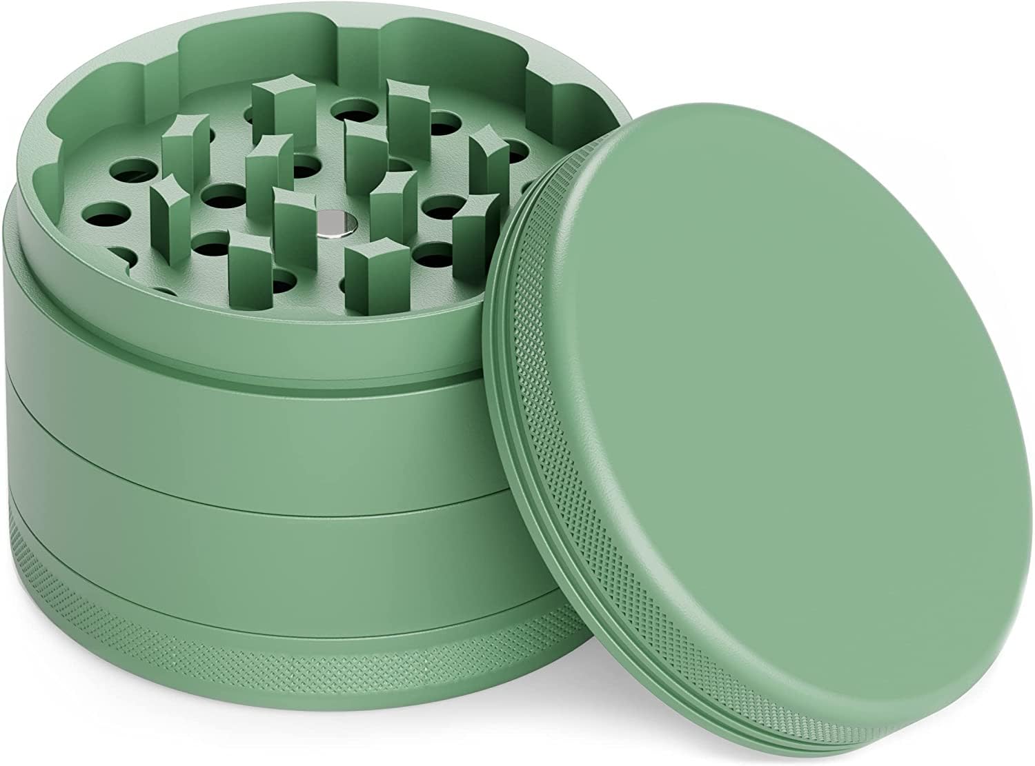 Movaleaf Ceramic Grinder/Crusher, Non-Stick, 4-Piece, Nano Ceramic Coated Herb Mill, Diameter 63 mm, Includes Carry Bag, Pollen Scraper and Brush. (Green)