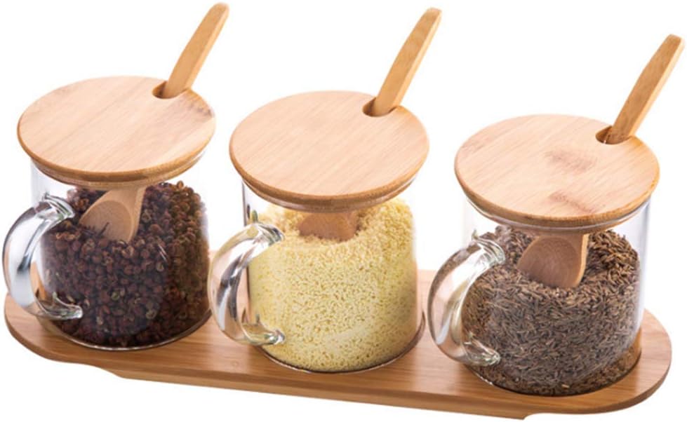 3 Pcs Glass Spice Jar set Seasoning Bottle box Salt Sugar