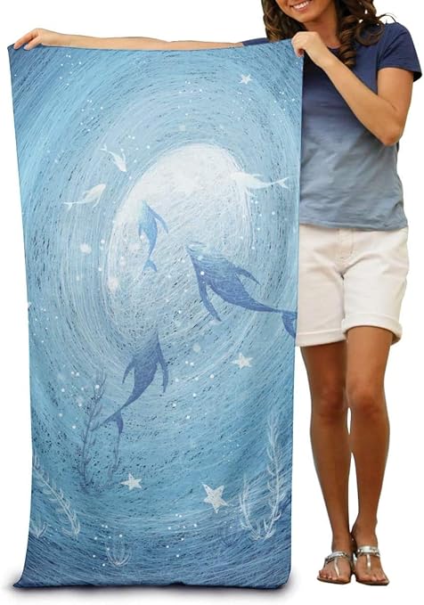 Amazon Co Jp 海が青くなると クジラのイラスト 美しい癒し系 コイル塗装を見る イラスト バスタオル タオル 大判 柔らかい肌触り 抜群な吸水性と通気性 瞬間吸水 速乾 家庭 ホテル 業務 スポーツなど用 80 130cm ホーム キッチン