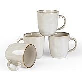 famiware Coffee Mugs Set of 4, Ocean Square 13oz Coffee Cup Set with Handle for Cocoa, Milk, Hot Chocolate, Stoneware Cups for Kitchen, Reactive Glaze, Microwave and Dishwasher Safe, Cappuccino White