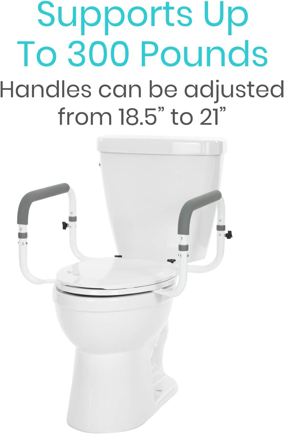 Vive Toilet Safety Rail - Adjustable Grab Bar - Compact Support Frame with Handrail for Bathroom Toilet Seat - Easy Installation for Handicap Senior Bariatrics, Elderly Balance - Padded Hand Armrest - - 