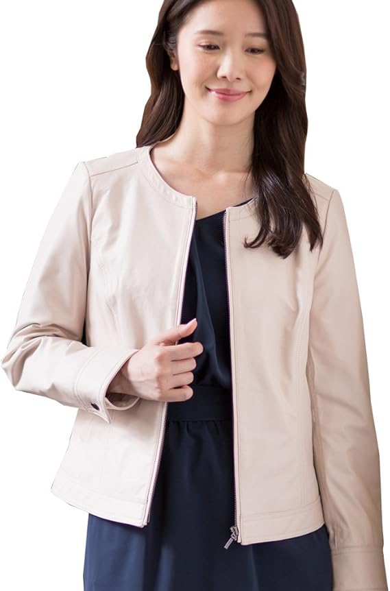 Amazon Co Jp レザージャケット レディース ジャケット レザー 本革 ノーカラージャケット ラム アウター 春 秋 冬 秋冬 大きい ブラック ホワイト ベージュ グレー シングル リアルレザー 代引き 後払い 手数料 無料 ピンク L 6752 服 ファッション小物