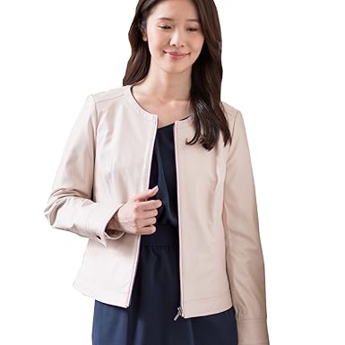 上レザー ジャケット レディース ノー カラー 人気のファッション画像