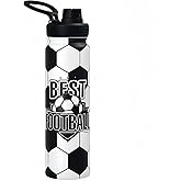 Soccer Water Bottle, 24 oz Insulated Stainless Steel Sports Bottle with Straw, Soccer Stuff Gifts for Boys