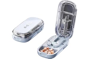 Azzorika Pill Cutter and Organizer, 2-in-1 Portable Cutting & Storage Tablet Dispenser with Improved Sharp Blade, Adjustable 