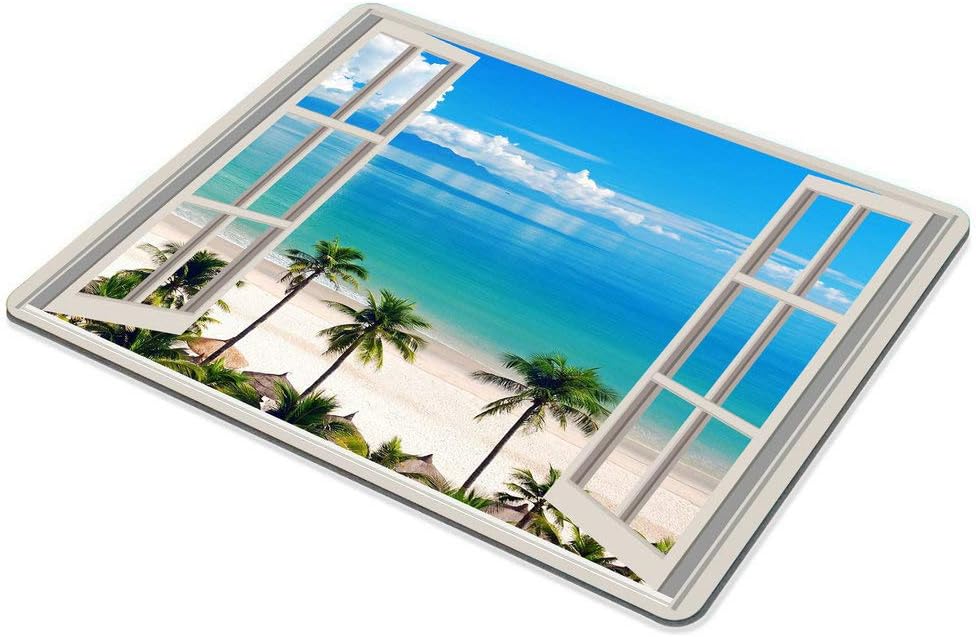 Wasach Mouse Pad Palm Trees Tropical Island Beach Nature Paradise Panoramic Picture Through Wooden Windows Scene Custom Design - Image 4