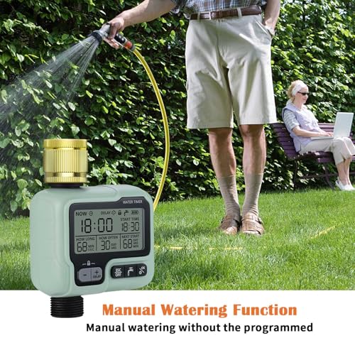 Johgee Watering Computer with Brass Inlet, Garden Watering Timer with Rain Delay, Automatic/Manual Watering Control Programmable