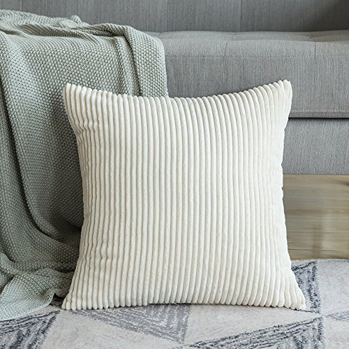 MIULEE Striped Corduroy Square Throw Pillow Case Cushion Cover Sham