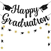 2026 Happy Graduation Banner Black Glitter Graduation Hats Banners Garlands for Congrats Graduation Party Decoration Supplies, School Grad Party Decorations