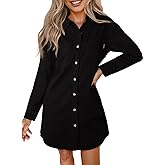 Sidefeel Women's Collared Denim Dress Casual Long Sleeve Button Down Jean Shirt Dresses with Pockets