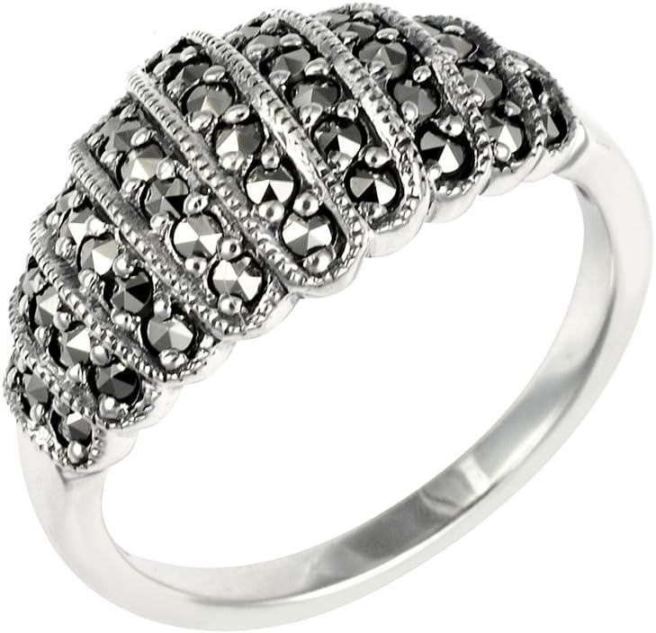 Sterling Silver Stepped Art Deco Marcasite Ring