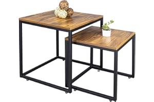 DIMAR GARDEN 2 Set Wood Nesting Coffee Tables,Side Table for Living Room,Steel Frame