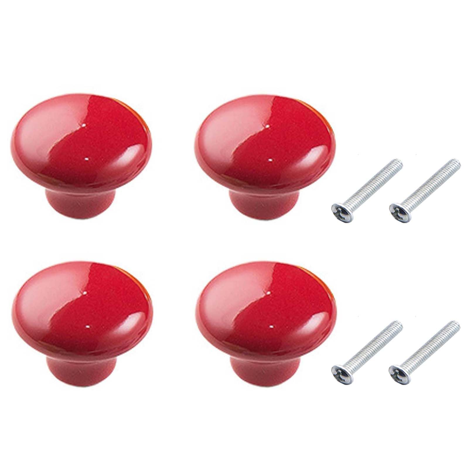 Yesmin 4 Pcs Colored Ceramic Drawer Handles,Cute Cabinet Handles,Wardrobe Door Single Hole,Bedroom,Living Room,Kitchen Furniture-Red