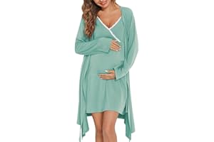 SWOMOG Womens Maternity Robe 2 Piece Nursing Nightgown for Breastfeeding 3 in 1 Labor Delivery Nursing Dress Lace Bathrobe