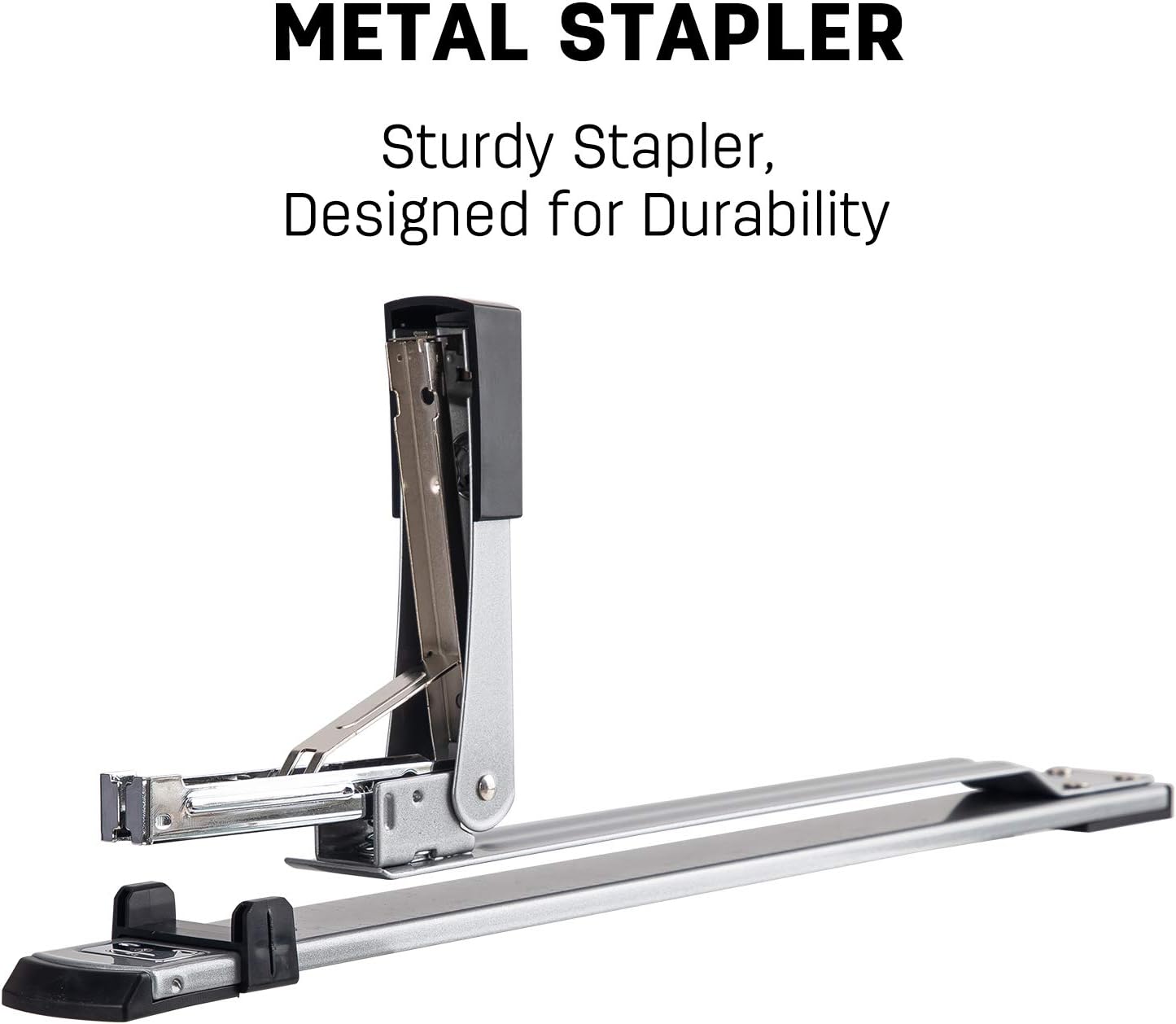 Deli Long Reach Stapler, 25 Sheet Capacity, Long Arm Standard Staplers for Booklet or Book Binding, Silver : Office Products